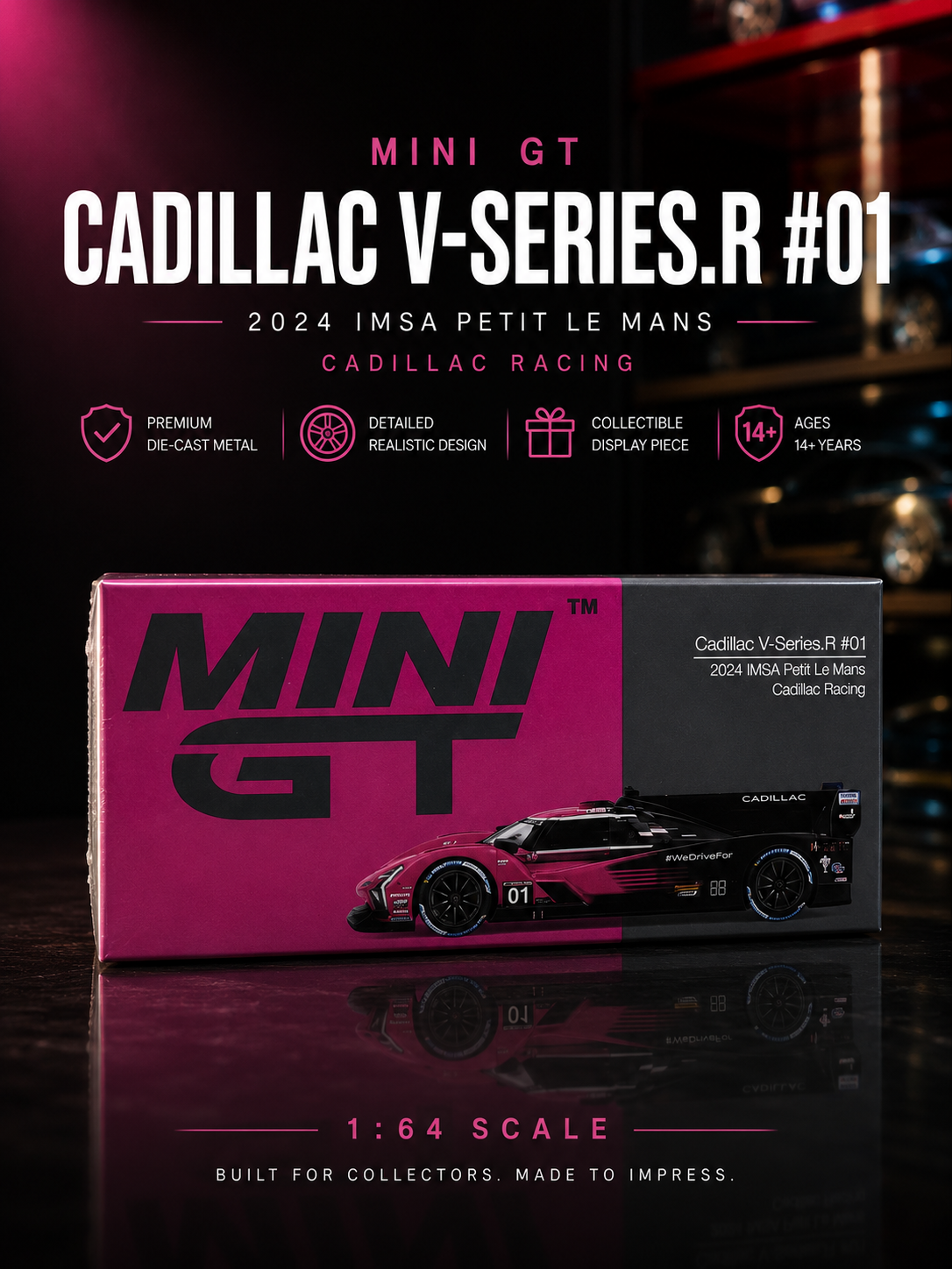Mini GT Cadillac V-Series.R #01 - 2024 IMSA Petit Le Mans - 1:64 Die-Cast Model