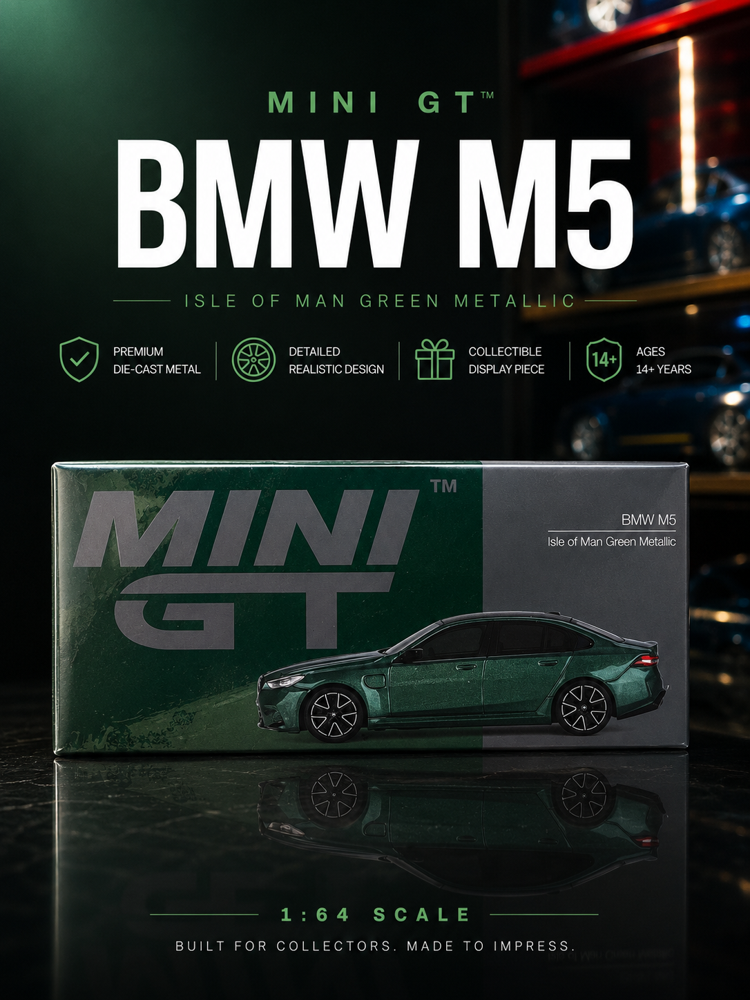 Mini GT BMW M5 - Isle of Man Green Metallic - 1:64 Die-Cast Model